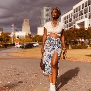 Blue and White Linen Two-Piece Outfit